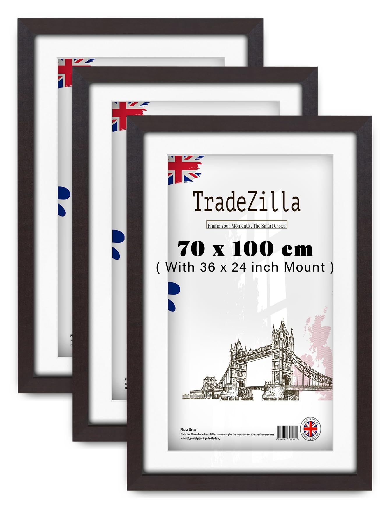 TradeZilla pack of 3 Large 40 Inch x 28 Inch With (36 x 24 Inch) White Mount Eton Wood Mahogany (70 x 100 cm) Frame Perfect for Art Display [ Mahogany ]