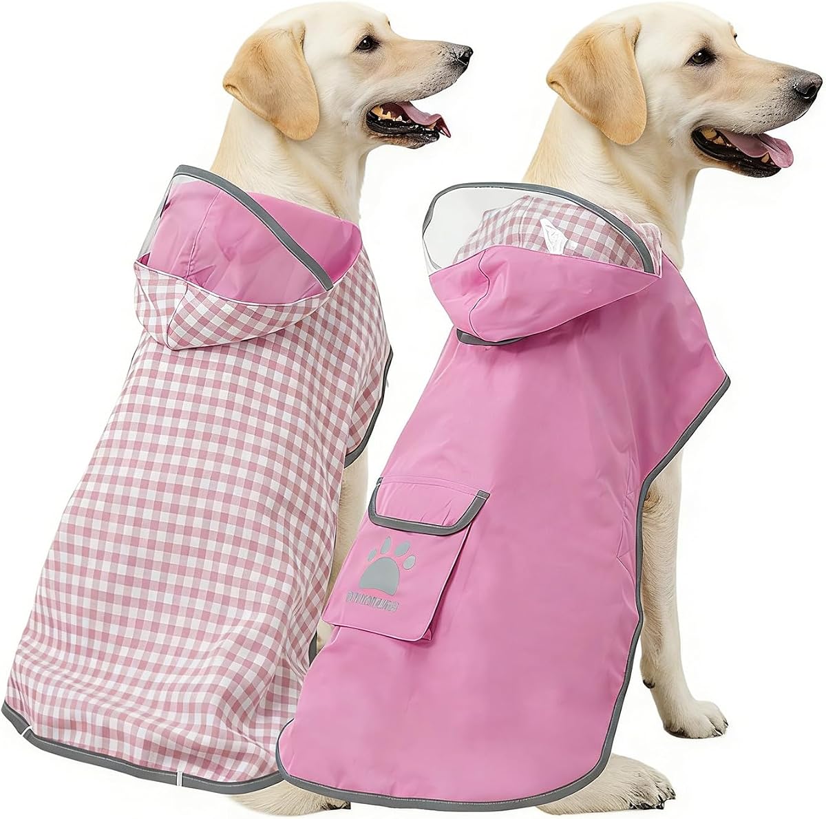 MAMORE Waterproof Dog Raincoat Reversible,Adjustable Dog Rain Coats,Lightweight Pet Poncho Hoodie with Reflective Strip for Small Medium Large Dogs (Dark Pink, Large(33-37lb))