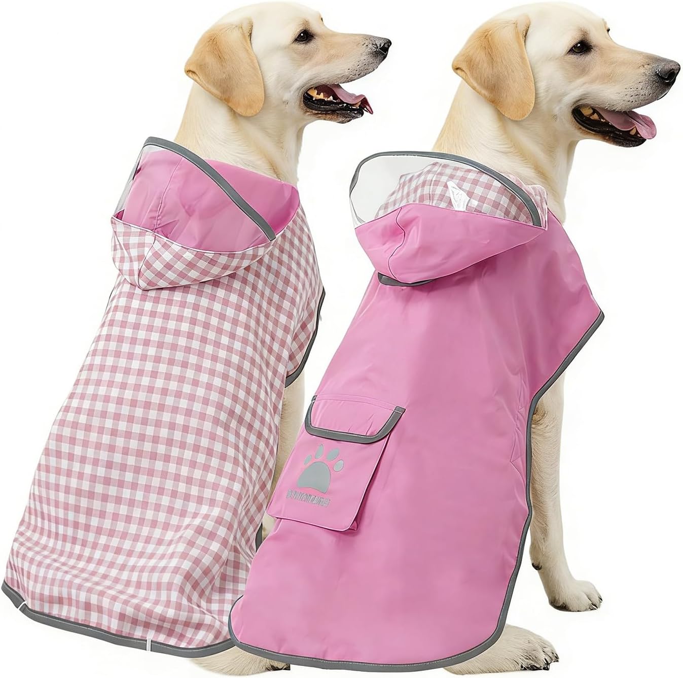 MAMORE Waterproof Dog Raincoat Reversible,Adjustable Dog Rain Coats,Lightweight Pet Poncho Hoodie with Reflective Strip for Small Medium Large Dogs (Dark Pink, Medium(13-22lb))