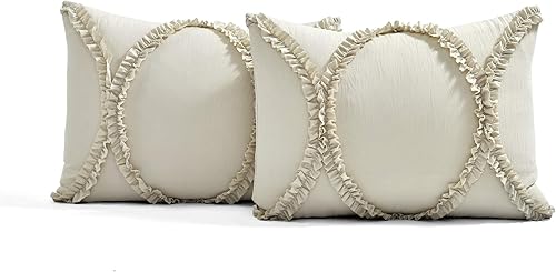 Miniatura 6 de Lush Décor - Juego de Cubrecama con falda de volantes para cama sencilla, estilo Shabby Chic, juego de 2 piezas, Poliéster, Neutral, King