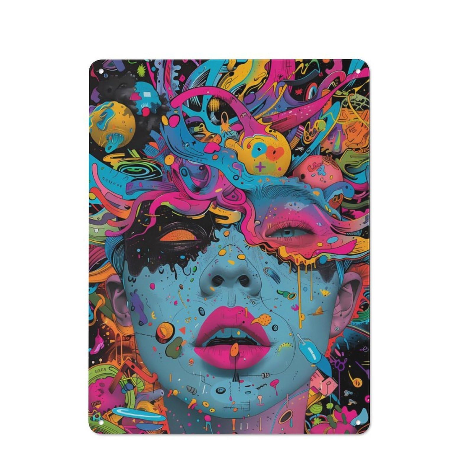 Junmoney Vibrant Abstract Chaos Tin Wall Plaque 40X30cm With For Living Room Or Hallway, For Garage, Workshop And Man Cave Decoration