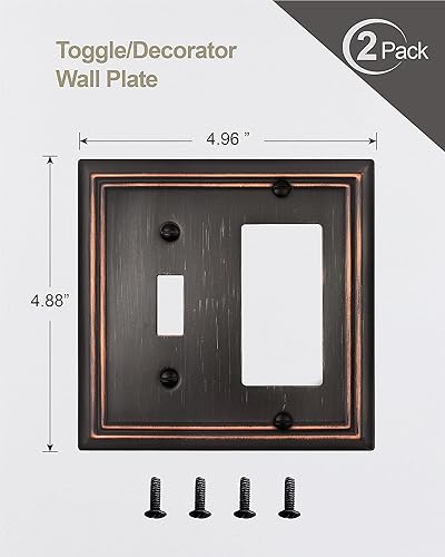Miniatura 6 de Placa combinada de pared de metal, 1 Toggel  1 placa decorativa para interruptor de enchufe, bronce envejecido decorativo, 2 bandas, paquete de 2