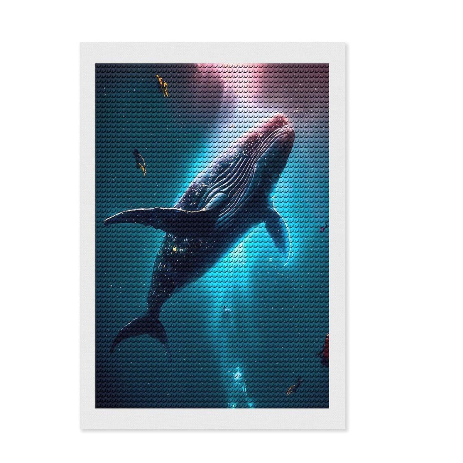 Junmoney Whale Diamond Painting Set 8"x12", Printed Canvas, Finish and Display, Home Wall Decor, Gift Idea, Neat Printed Canvas