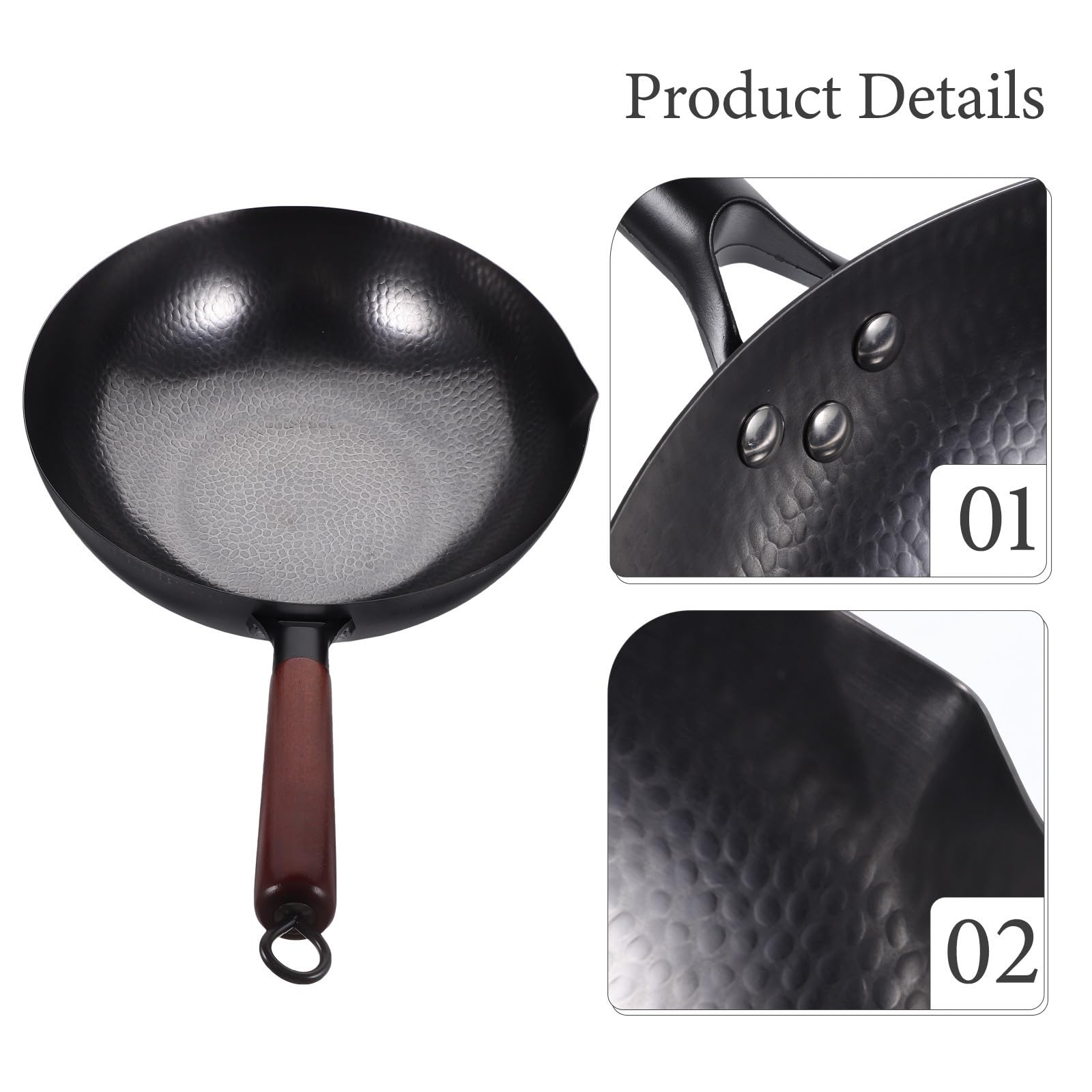 WOONEKY Wok Ferro per Cucina Antiaderente Domestica Battuto