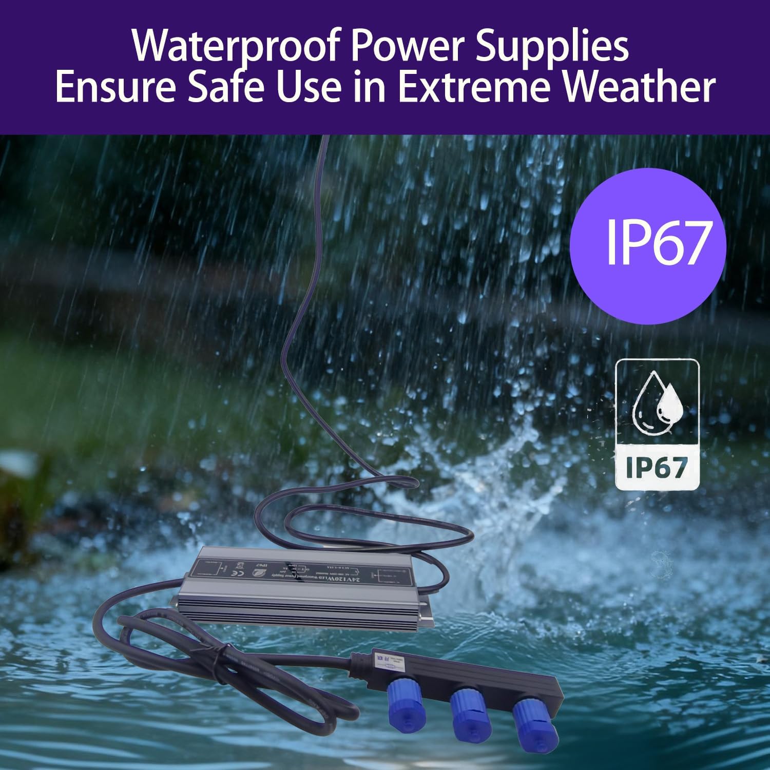 3 in 1 Weatherproof Power Supply with 3-Head Output for Philips Hue Outdoor Lights, 120W 24V Power Adapter Compatible with Lily Spot, Lily XL, Calla Pathway,Impress Pedestal,IP67 Rated