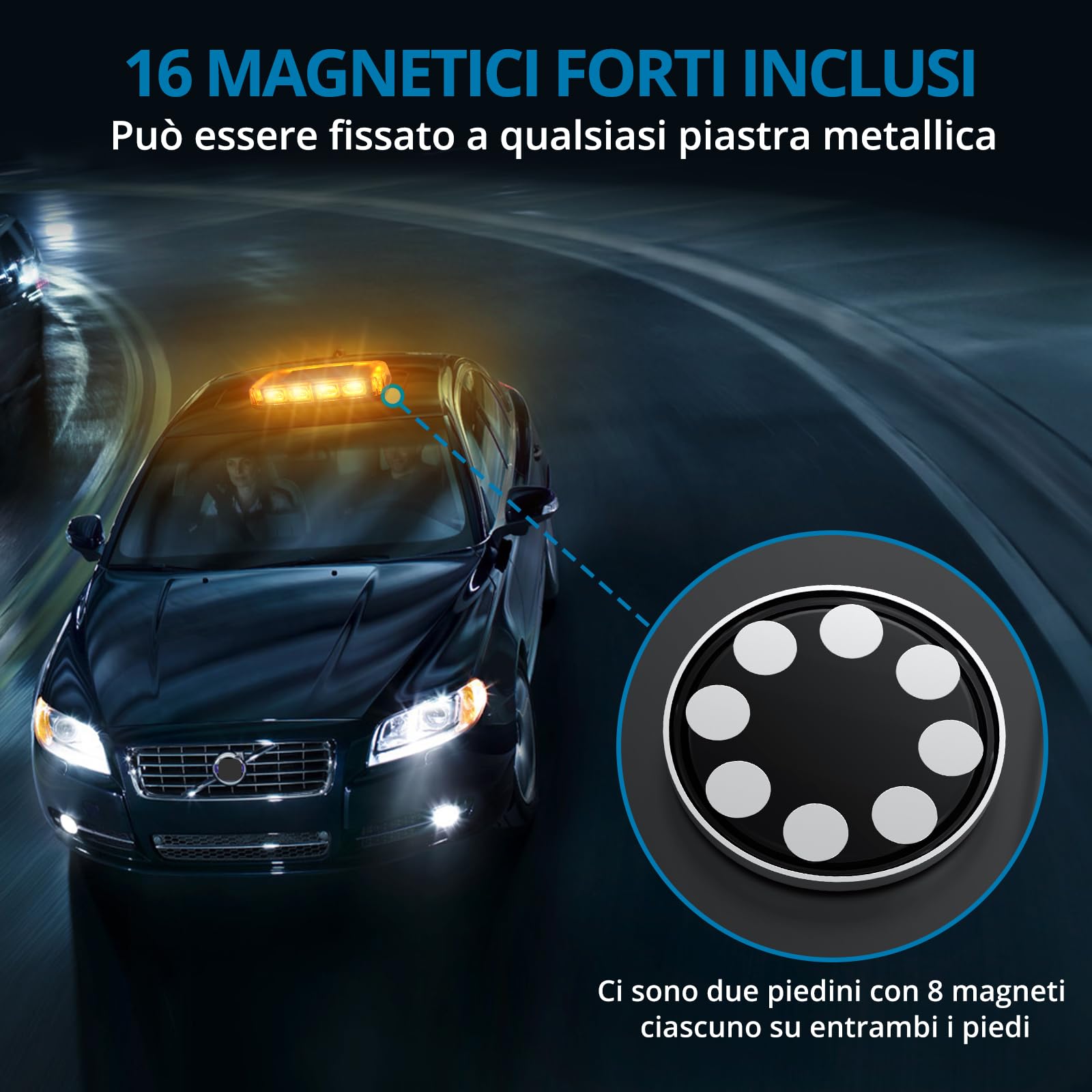 AUTOUTLET Lampeggiante Rotante Magnetico 48W Luce Stroboscopica Doppia E-Marcata 10-30V 3030LED Lampada Perline Auto