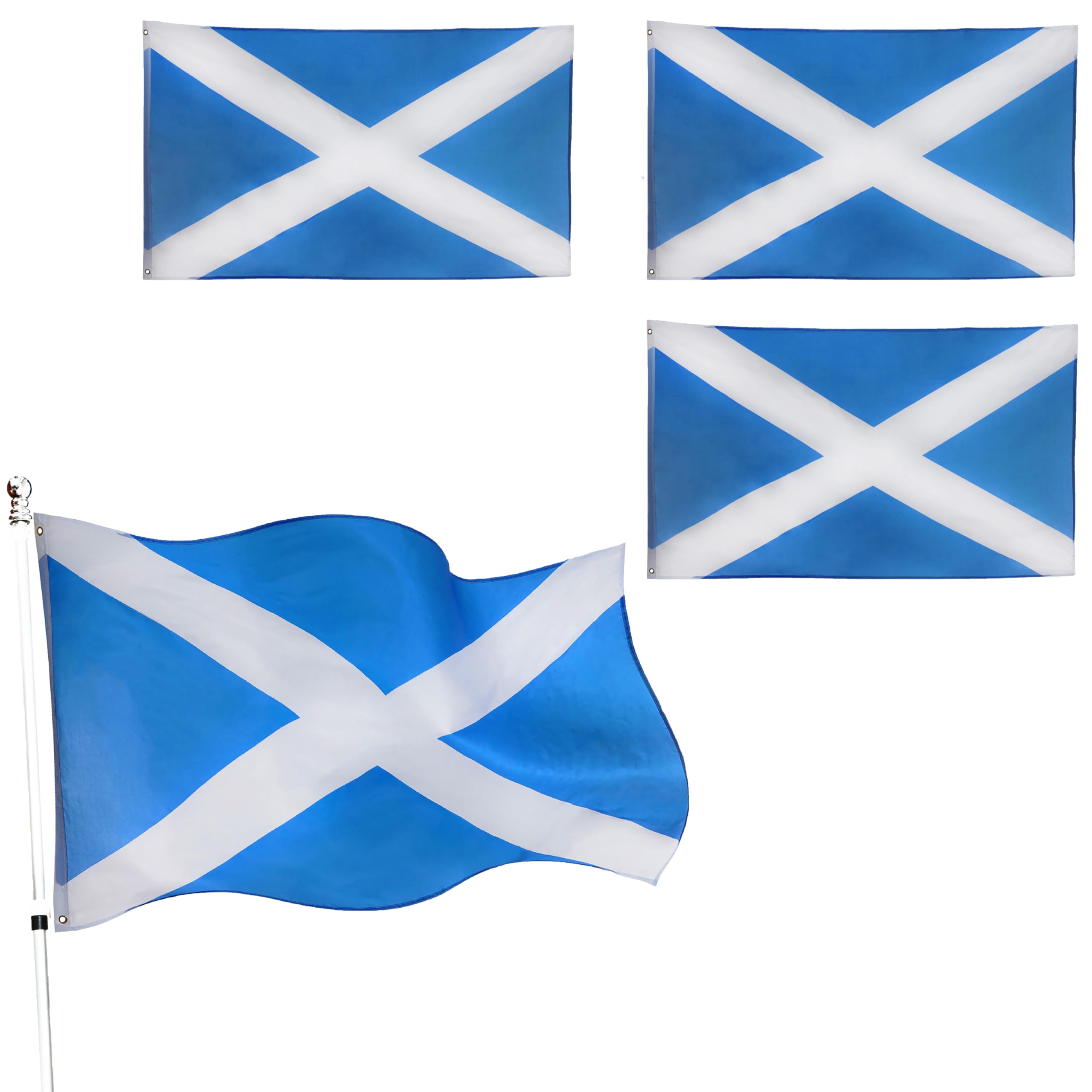 Scotland Flag St Andrew's Day Decoration - Pack of 3 - Scottish Large Flag with Grommets Approx 5 Ft x 3 Ft - Football, Rugby - Sporting Events, Street Parties, Festivals and Celebrations — image 1