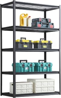 5 Tier Heavy Duty Storage Shelves, 3000 lbs Capacity Industrial Metal Shelving Unit No Tools 10 Min Assembly 78''H x 47''W x 24''D Adjustable Garage Shelves for Warehouse Basement Kitchen Commercial