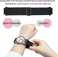Vista 5 de Correa de nailon elástica de 0.787 pulgadas compatible con Omega X Swatch Moonswatch Speedmaster para mujeres y hombres, correa de reloj elástica