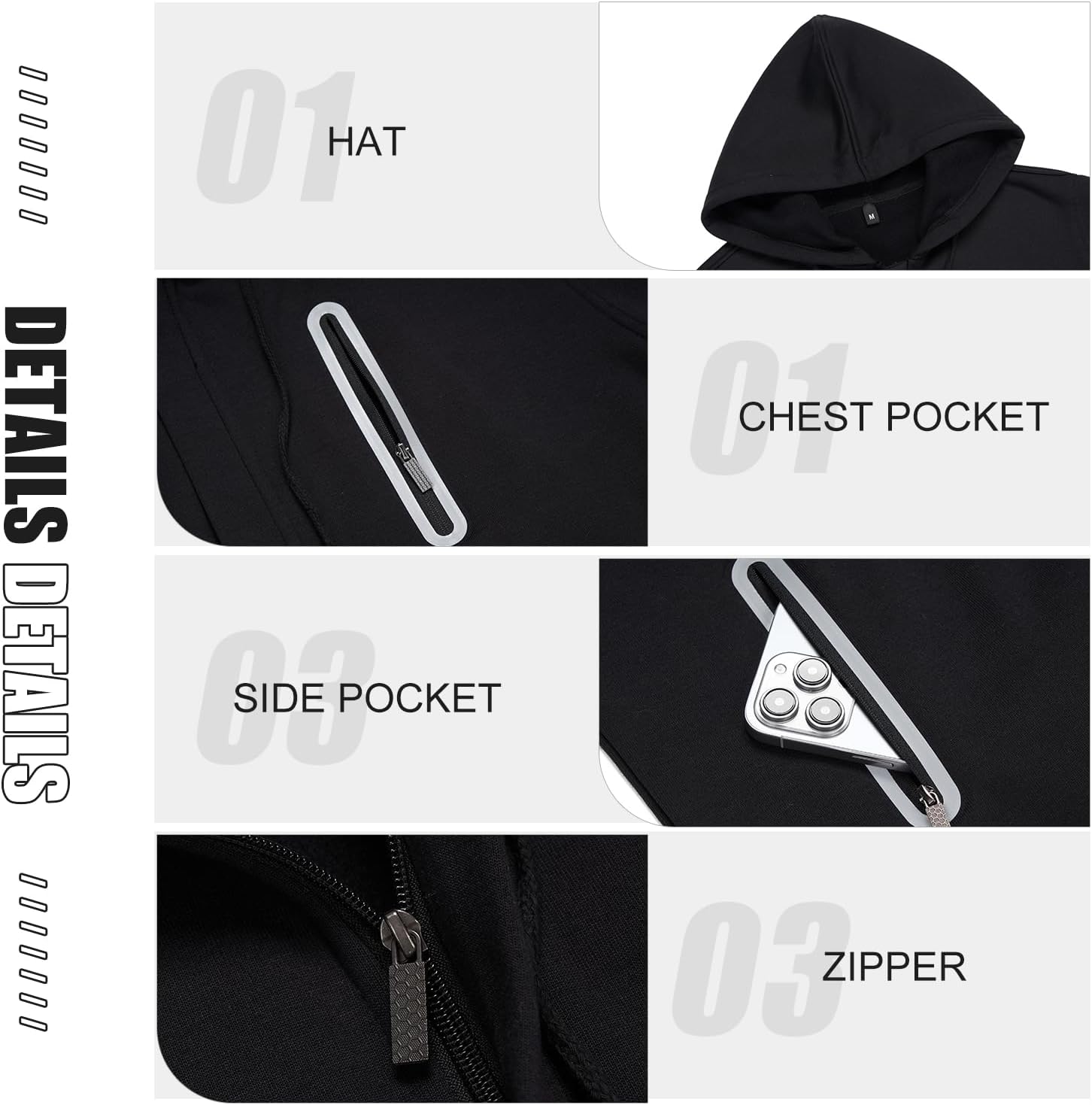 Hoodies for Men Casual Long Sleeve Mens Zip up Hoodies Hooded Fleece Sweatshirts with Pocket - Image 5