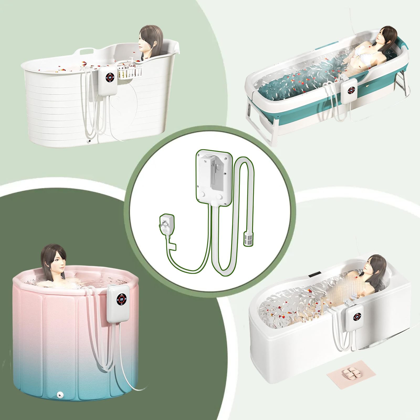 Elektrischer Badewannen- Thermostat Badewannenheizung Thermostat Tragbarer Wasserheizer 30 °C–43 °C Für Badewannen, Faltbadewannen, FußbäderWhite,22 * 14.8 * 7.5CM