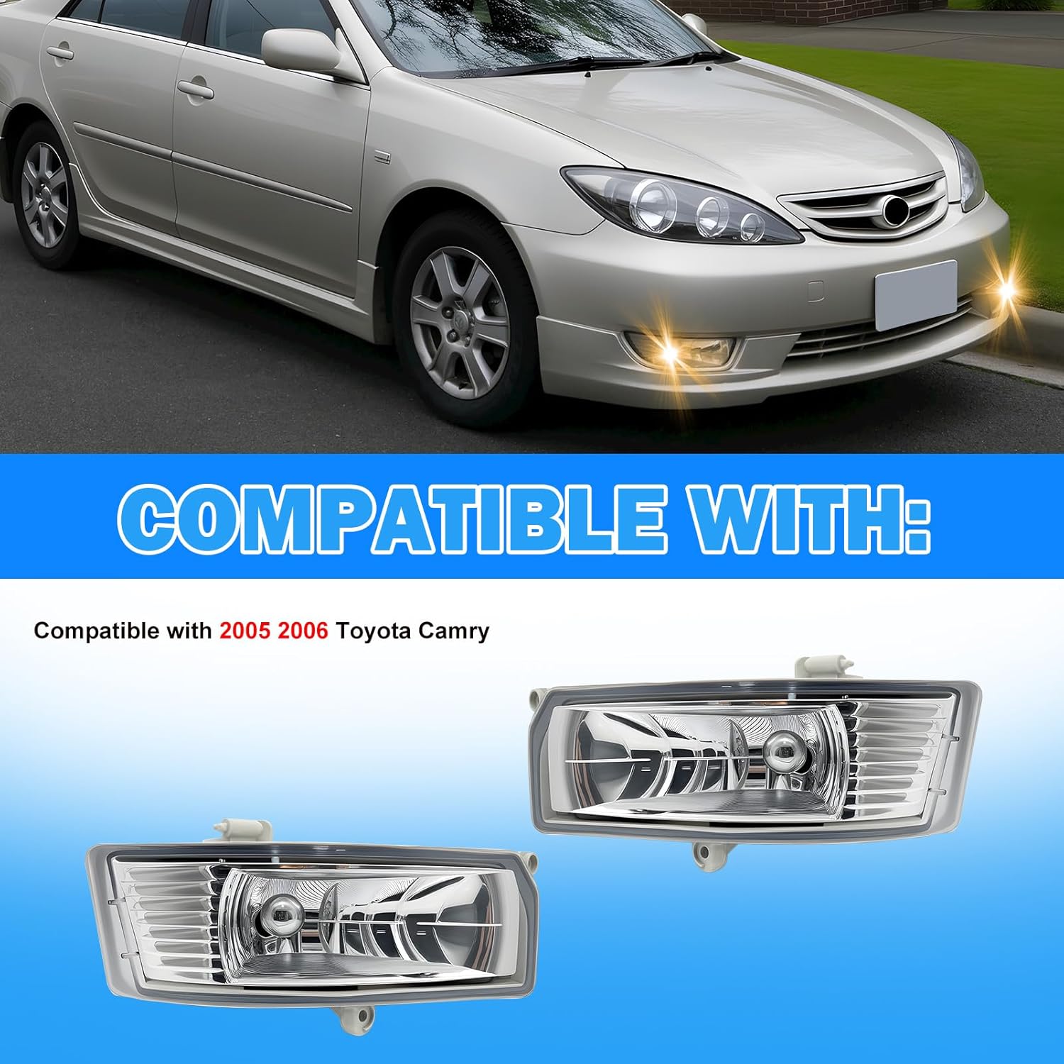 Fog Lights Compatible with 2005-2006 Toyota Camry Bumper Driving Fog Lamps Assemblies with Switch and Wiring Harness