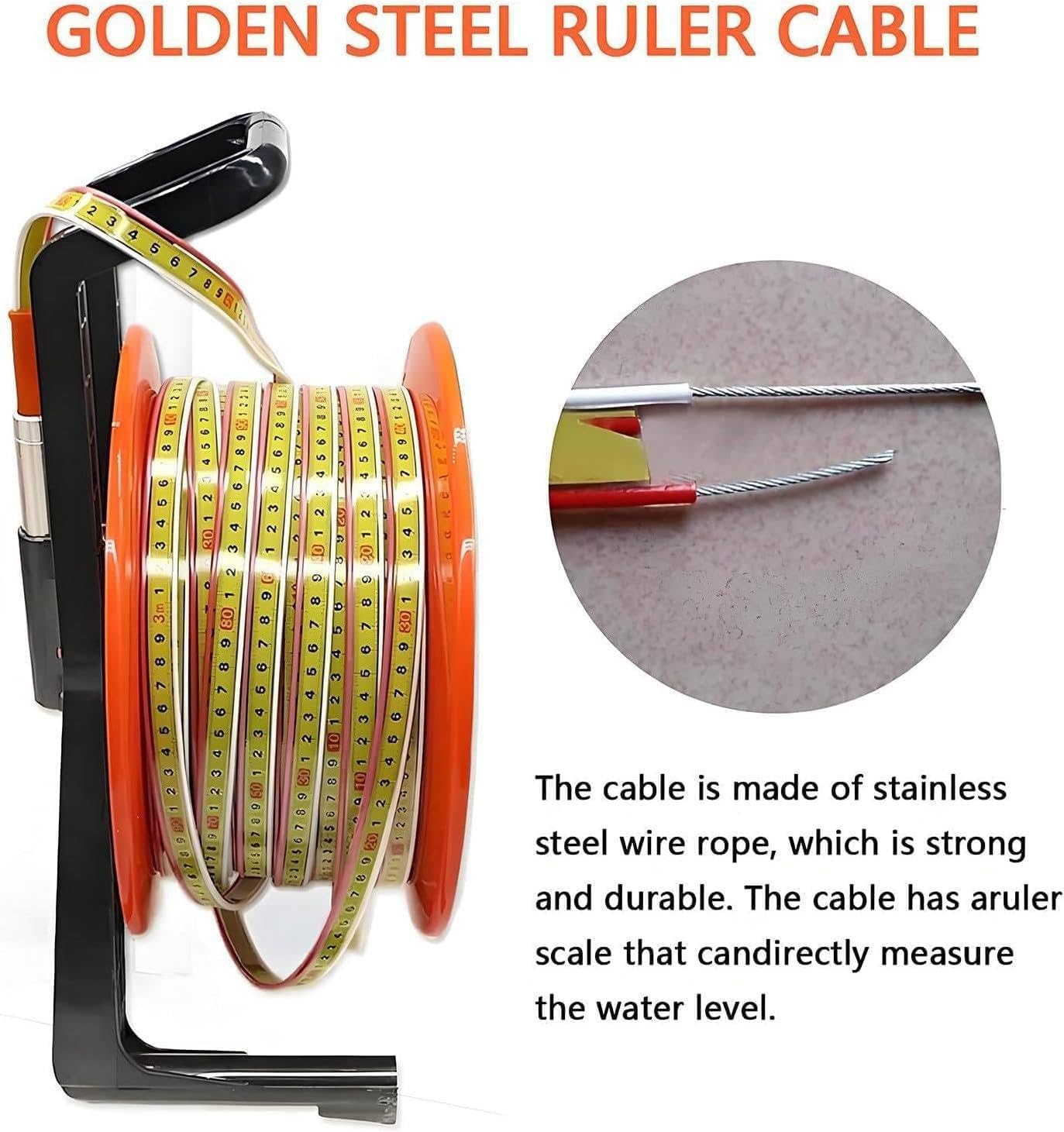 Portable Water Level Meter, Steel Ruler Electric Water Level Gauge, with Fixed Probe & Durable Steel Tape, for Wells, Boreholes, Reservoirs & Pipes 50m