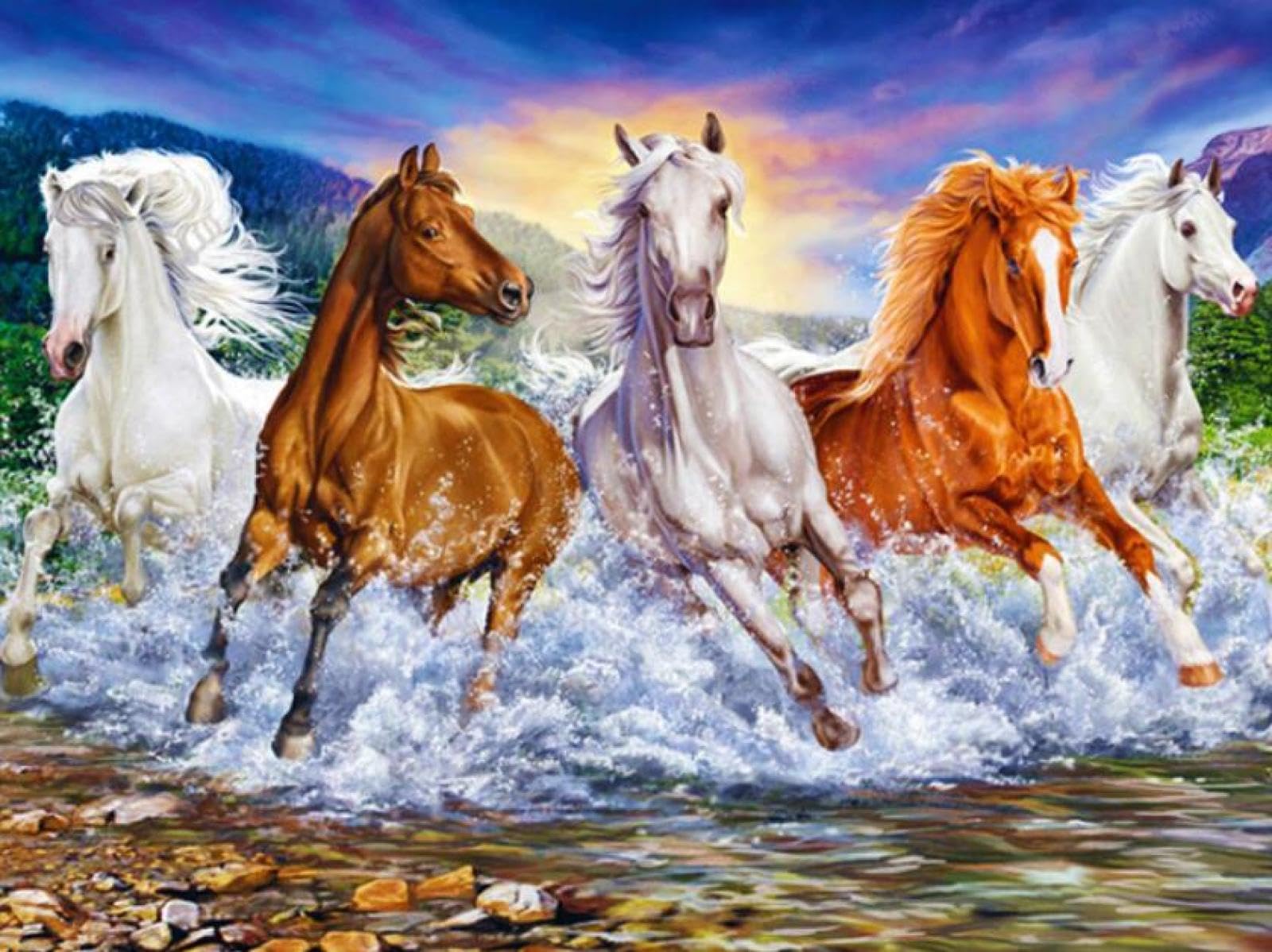 ECUCU Kreuzstich Set - Vorgedruckt Pferd Am Strand 50x70cm