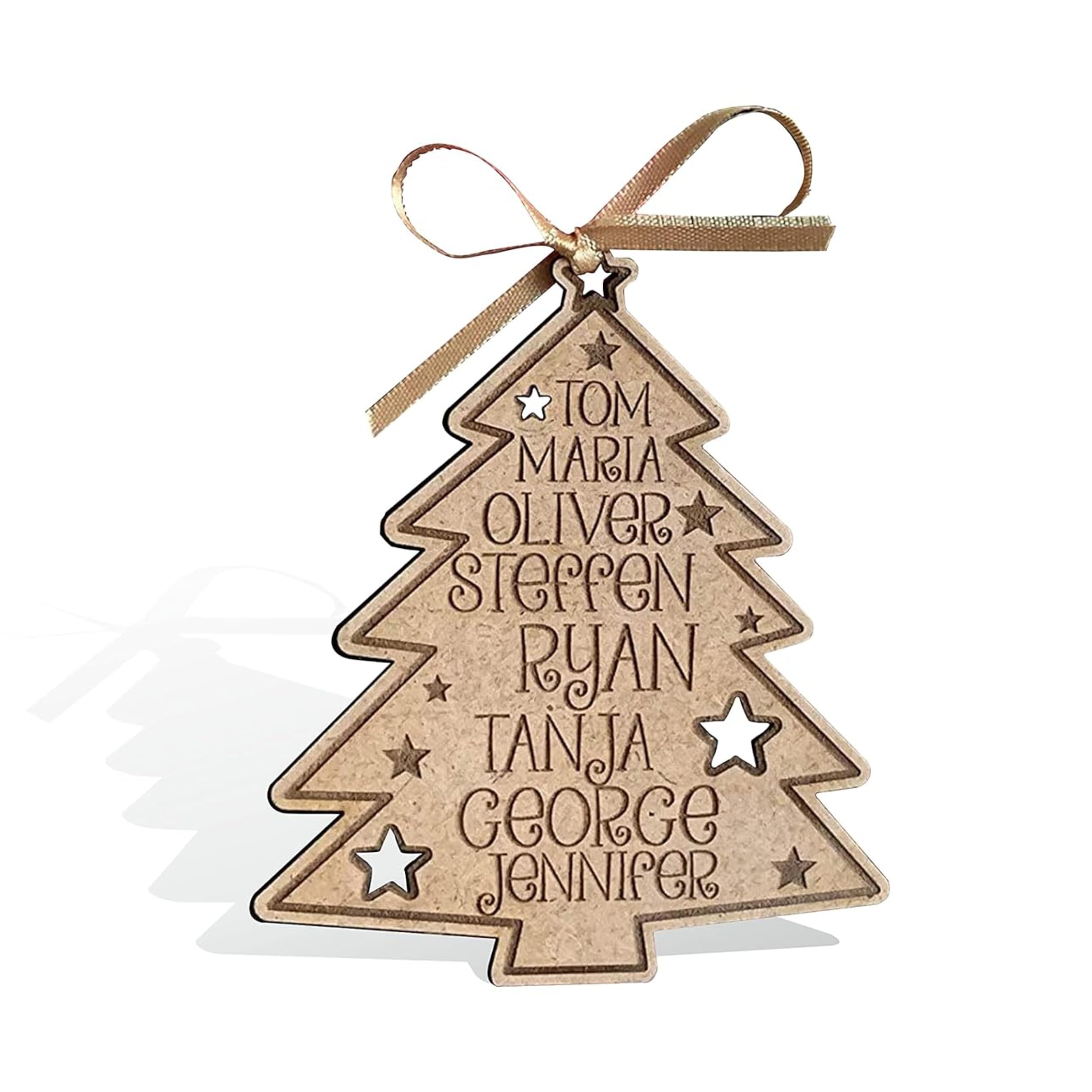 Wooden Family Christmas Tree Ornament - Personalised Rustic Hanging Decor -Handmade Holiday Gift 2025, Thanksgiving Gift Idea for Family Members