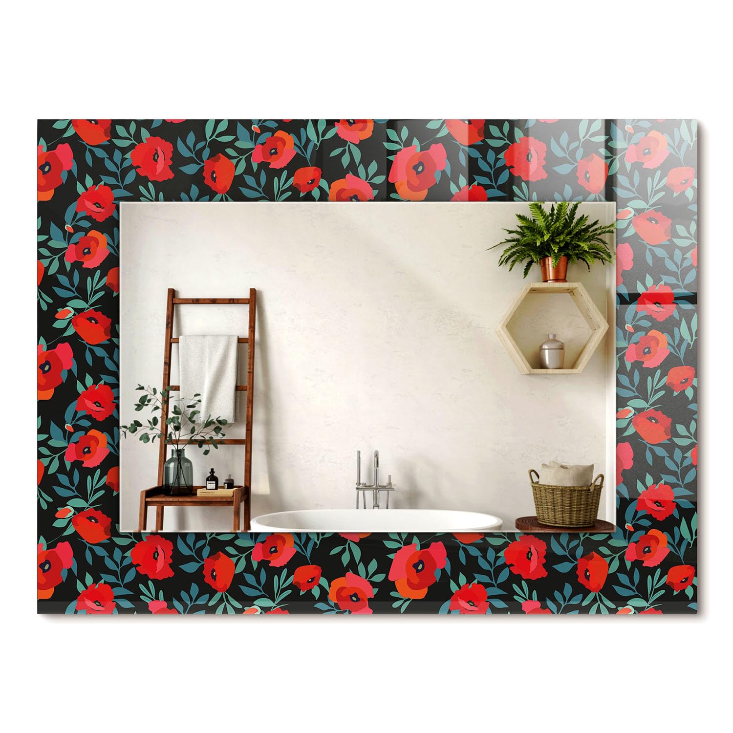 Grand miroir design 80x60cm cadre en verre de prestige Mohnblumen décoration murale haut de gamme