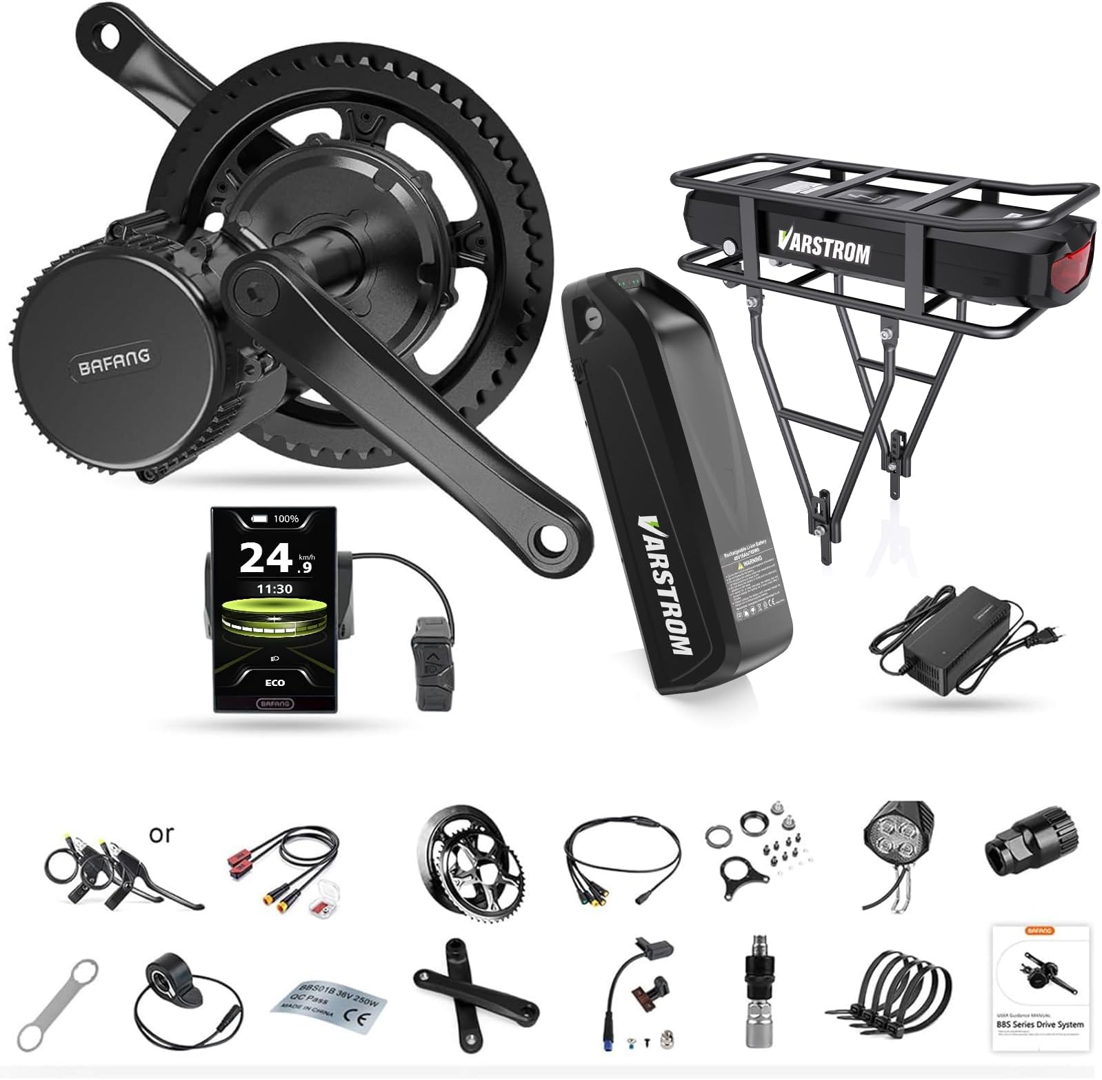 BAFANG Mid Drive Ebike Conversion Kit CAN protocol 36V 48V BBS01B BBS02B BBS-HD Mid Motor Electric Bike Conversion Kit with Optional Ebike Battery and Display DIY for MTB and Road Mountain Bike