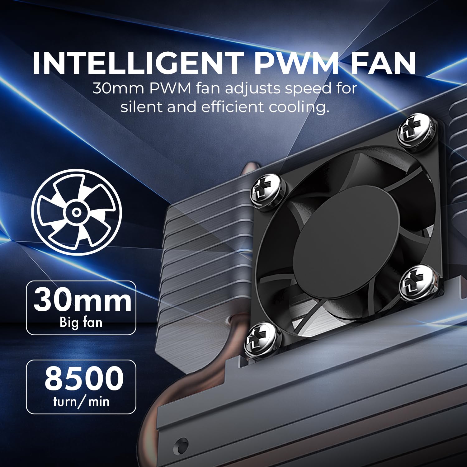 Titanium Micro TMHSFM3 Nitro M.2 NVME 2280 Dissipatore di calore doppio con ventola PWM da 30 mm