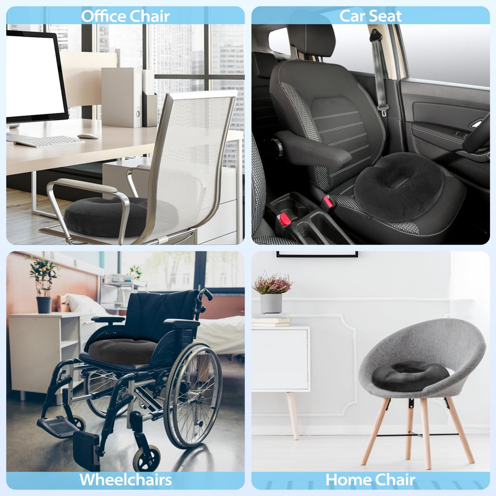 HOMCA Poduszka do siedzenia na hemoroidy, ortopedyczna, donut z pianki memory, ergonomiczna poduszka do siedzenia na wózkach inwalidzkich, samochody i krzesła biurowe, 45x40x9cm
