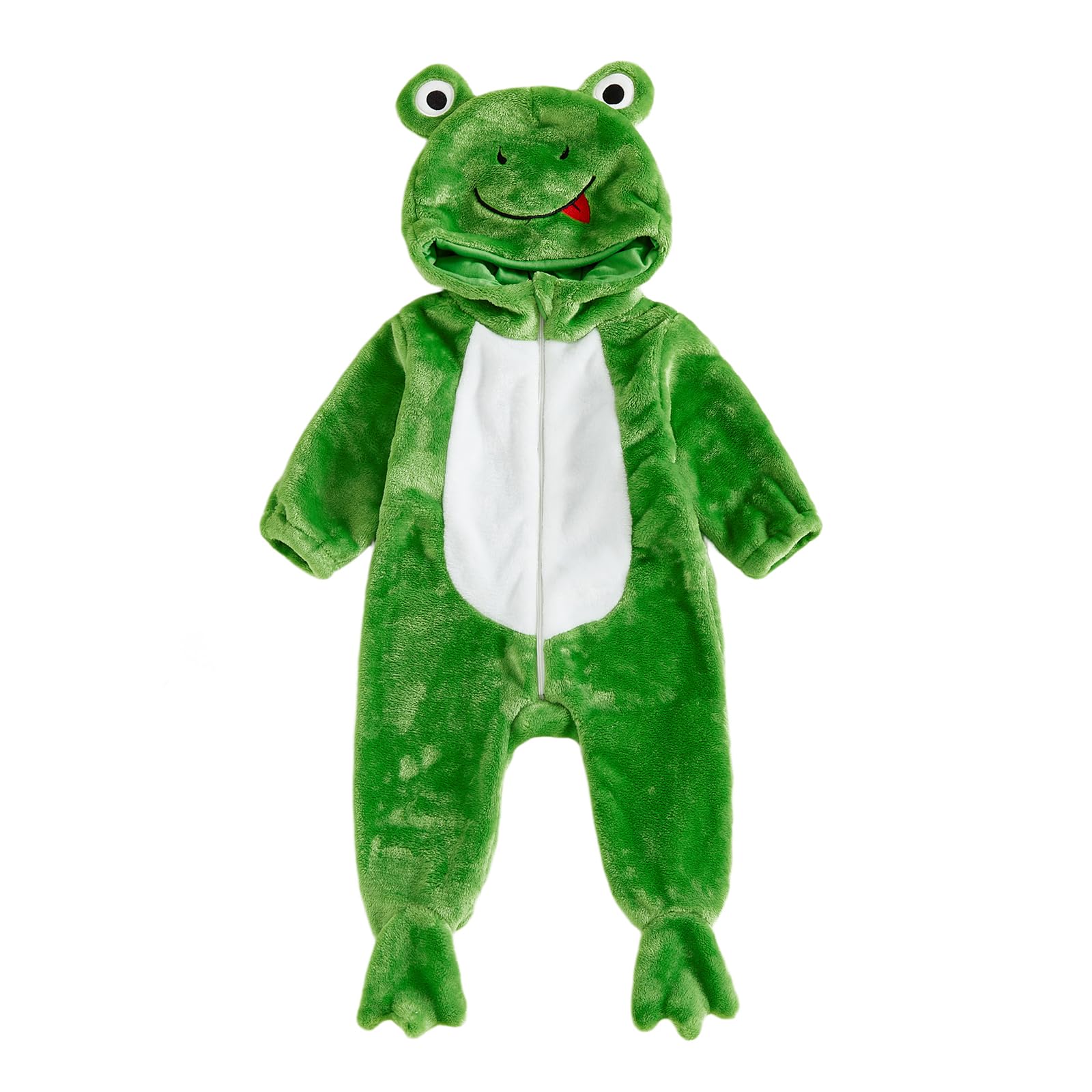 Xeadoffubio Toddler Baby Girl Boy Halloween Animal Costume Black Cat Costume Shark Costumes Fuzzy Warm Fall Winter Animal Jumpsuit Halloween Dinosaur Outfit (Frog, 3-6 Months) — image 1