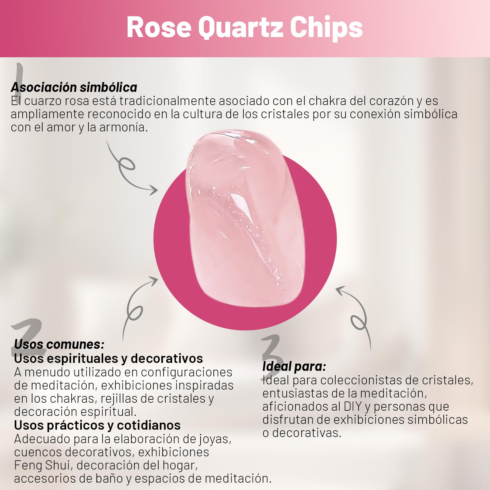 500g Chips de Cristal Natural de Cuarzo Rosa Triturado - Chips de Cristales de Sanación de Cuarzo Rosa a Granel, Gemas de Cristal Triturado para Manualidades, Hermoso Paquete para Regalo — view 5
