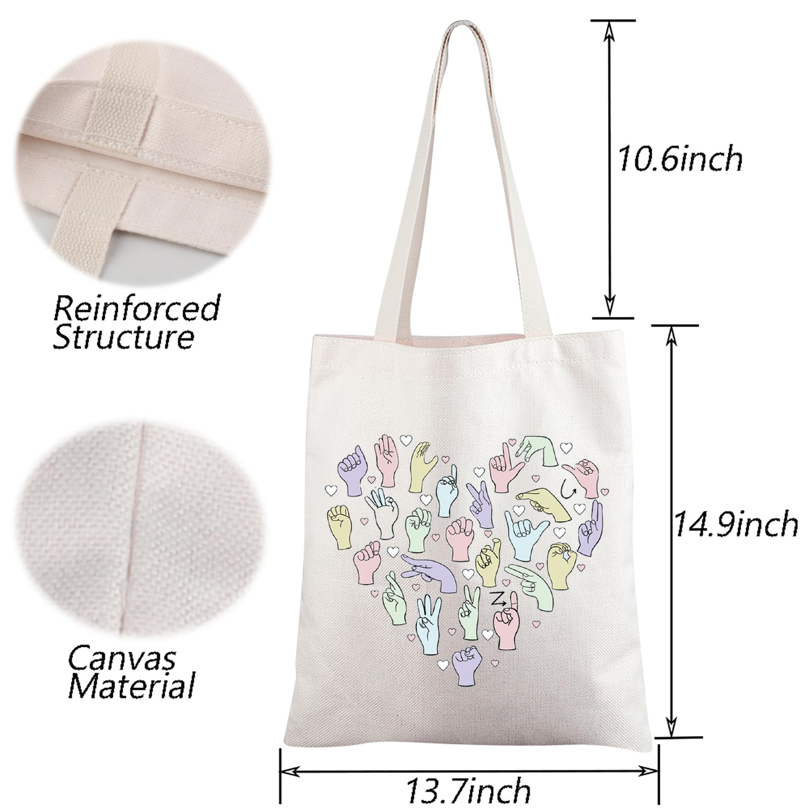 TGBJE ASL Tote Bag - American Sign Language Shopping Bag - Deaf Awareness Gift