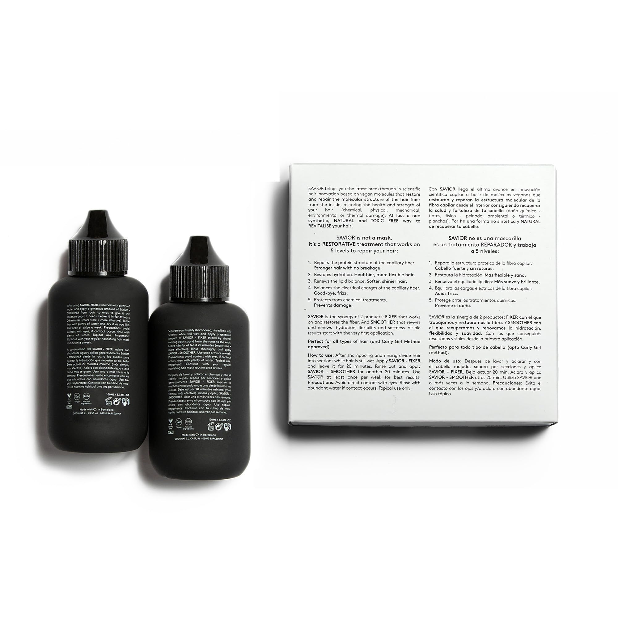 COCUNAT Savior Traitement Reconstructeur Cheveux Abîmés 2x100ml | Soin en deux étapes pour réparer la fibre capillaire de l'intérieur ; idéal pour les cheveux abîmés et colorés.