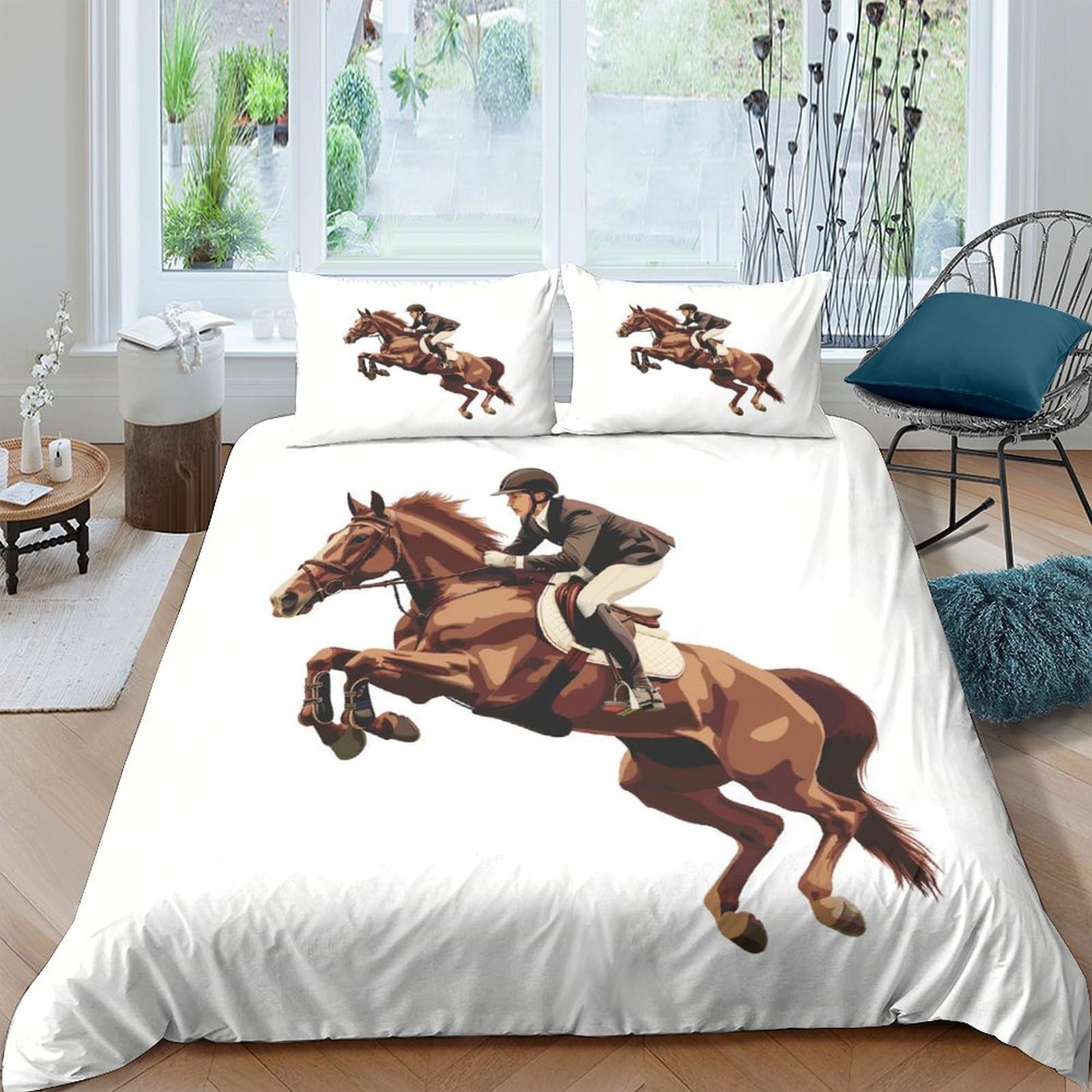 Ctjqhvkz Style-10 3D Printed Horse Riding Fitted Sheet Microfiber Soft White Equestrian Bed Cover For Bedroom Guestroom Mattress Decor Single（135X200cm）