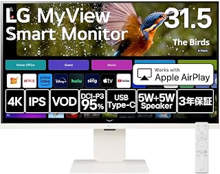 LG スマートモニター / 32SR83U-W/LG MyView Smart Monitor / 31.5インチ 4K /webOS 23 / IPS/DCI-P3 95% /アンチグレア / 5W+5Wスピーカー / AirPlay2 /Miracast/USB Type-C（USB PD 最大65W) / スリムデザイン/チューナーレステレビ/ 3年安心・無輝点保証