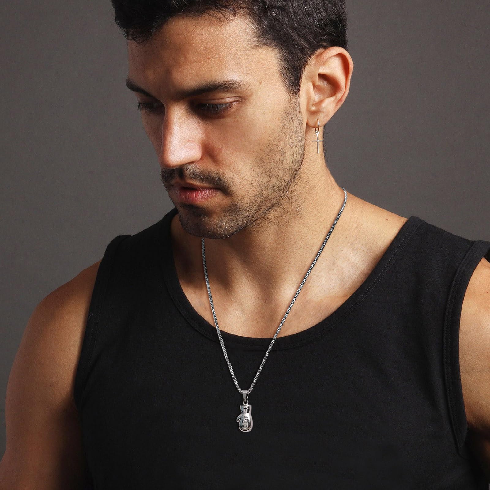 HZMAN Men Women Punk Stainless Steel Boxing Glove Chain Pendant Necklace