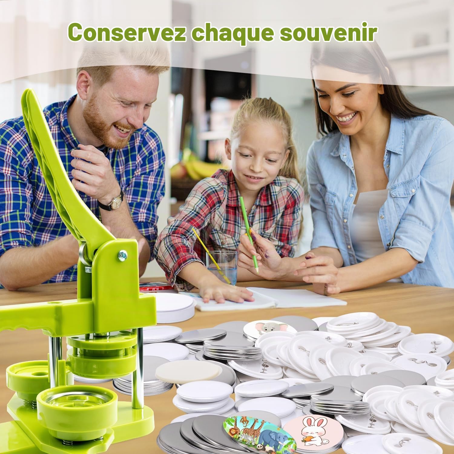 Machine à fabriquer des badges 58mm (2,25 in), kit de presse pour la fabrication de boutons avec 100 pièces de boutons et un cutter circulaire