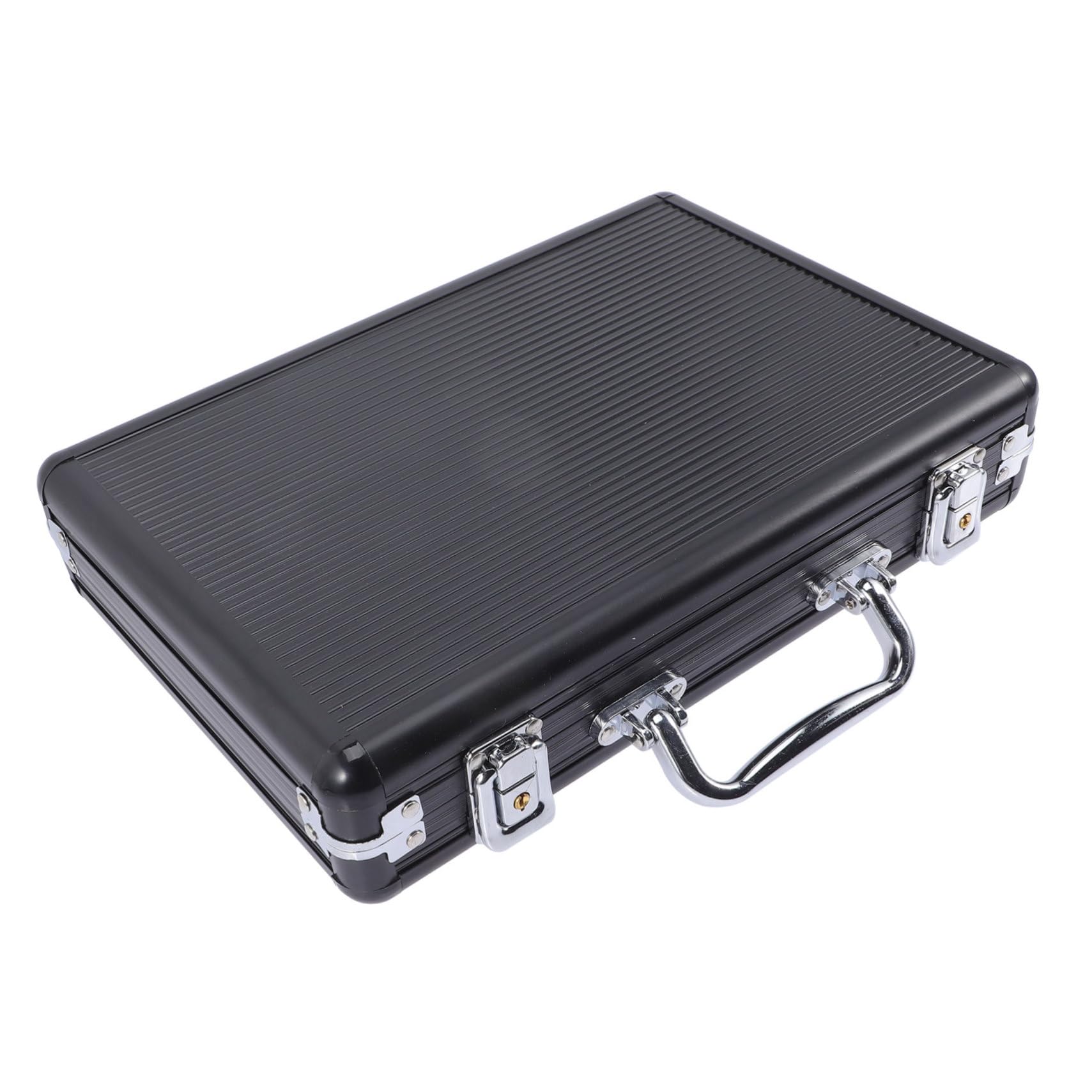 Caja de Fichas de Póquer Portátil de Aluminio Negro 200 Fichas Esquinas Redondeadas Estuche Ligero y Resistente para Juegos de Almacenamiento y Transporte Tamaño 30x21.5x6 Cm