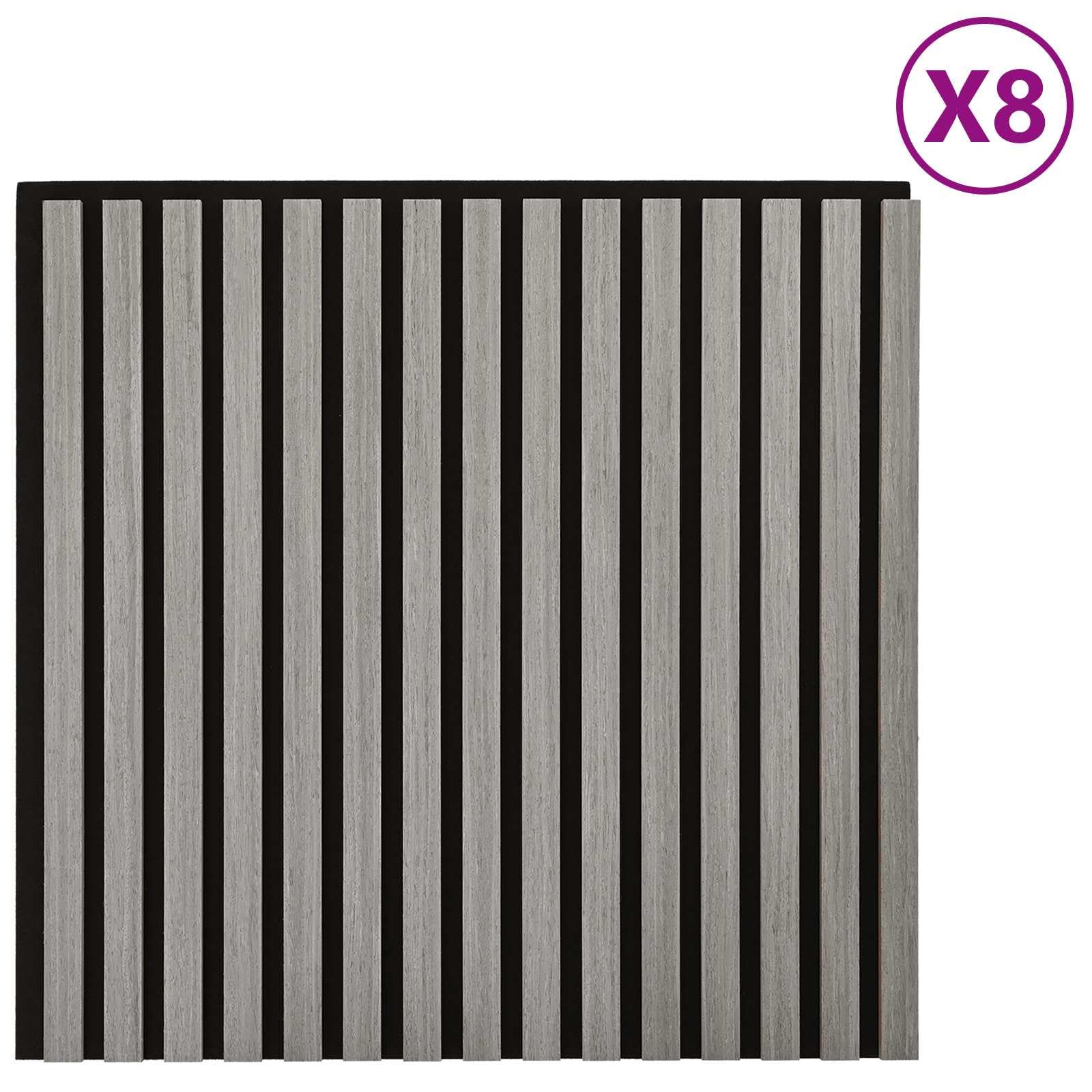 Set di 8 pannelli da parete in legno impiallacciato di rovere grigio, 60,5 x 60 cm, rivestimento murale per interni ed esterni, pannelli acustici per un design moderno