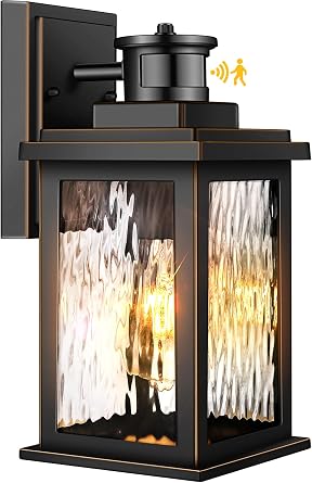 Motion Sensor Outdoor Lights Wall Mount, Dusk to Dawn Exterior Light Fixture ,100% Anti-Rust Aluminum Waterproof Porch Light Outside Wall Lights for House, Black Wall Sconce Lanterns with Water Glass...