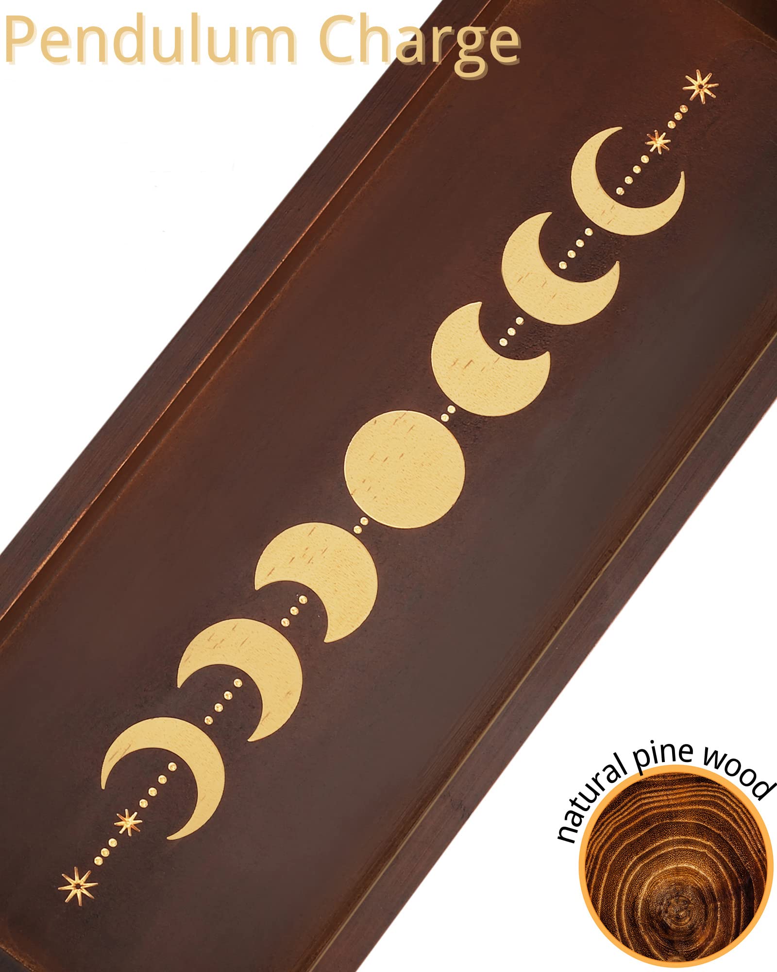 Mondphasen-Pendelständer mit Tablett, Holz-Wicca-Kristallhalter für bis zu 15 Pendel, Hexenzubehör, Hexen-Organizer für Räucherstäbchen, Ladehalskette, Heilstein-Rack