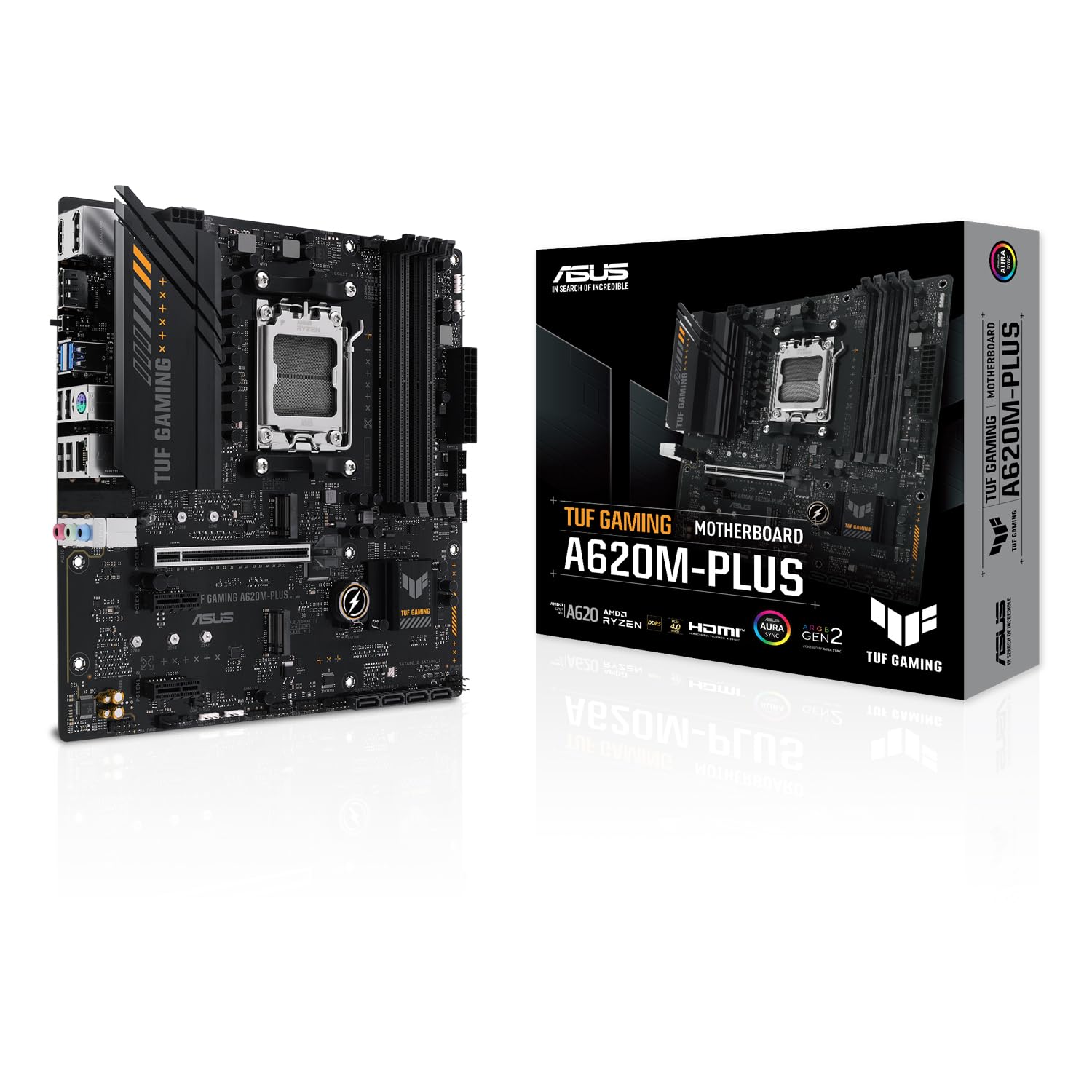 ASUS TUF Gaming A620M-PLUS Placa Base Micro-ATX AMD A620 (2.5Gb Ethernet, 2 x DisplayPort, HDMI, USB 3.2 Gen 1, USB 3.2 Gen 1 Type-C Frontal, BIOS Flashback, cancelación de Ruido, Arua Sync), Negro