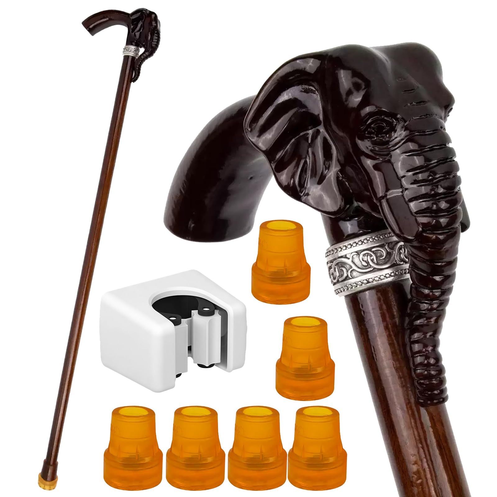 Bastón de Madera con Empuñadura en Forma de Cabeza de Elefante, Bastón Artesanal de Madera Maciza para Hombre y Mujer, Bastón de Movilidad Ligero y Resistente