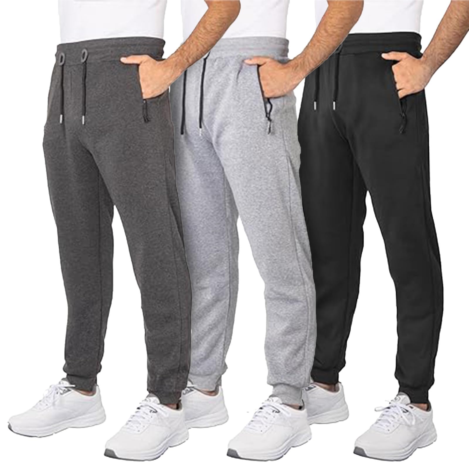 ALL IN SWEATS3 Pack Men's Joggers with Pockets – Fleece Mens Sweatpants with Zipper, Gym Joggers Men, Workout Sweat Pants