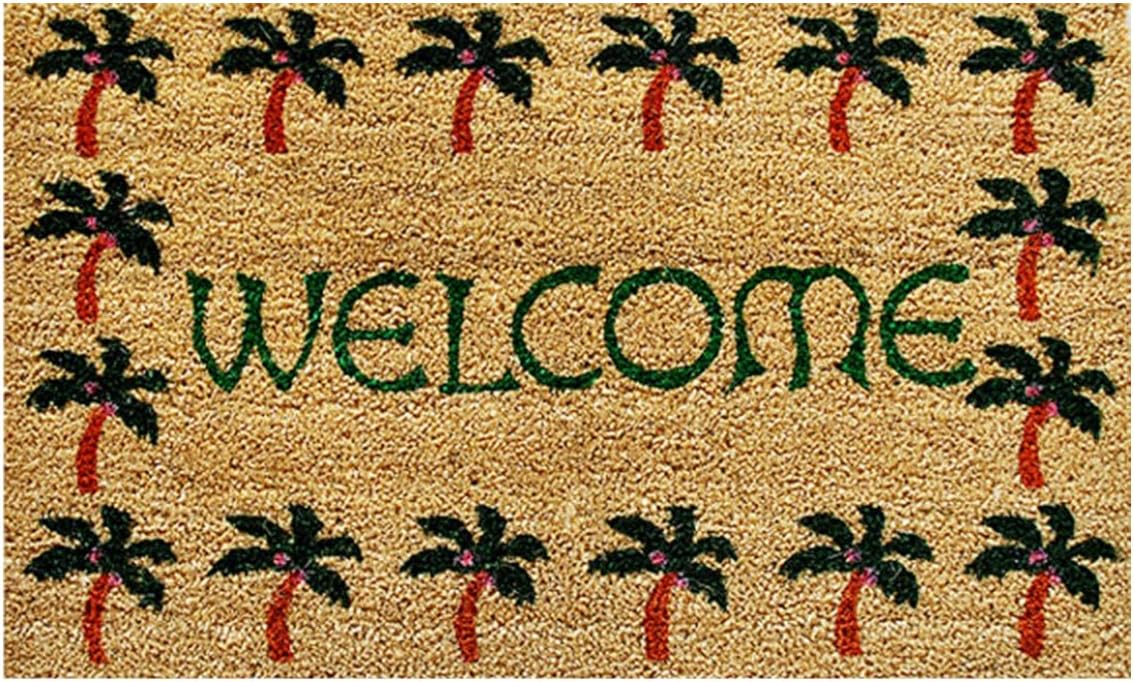 Calloway Mills 120401729 Palm Tree Border Welcome Doormat, 17" x 29", Multicolor