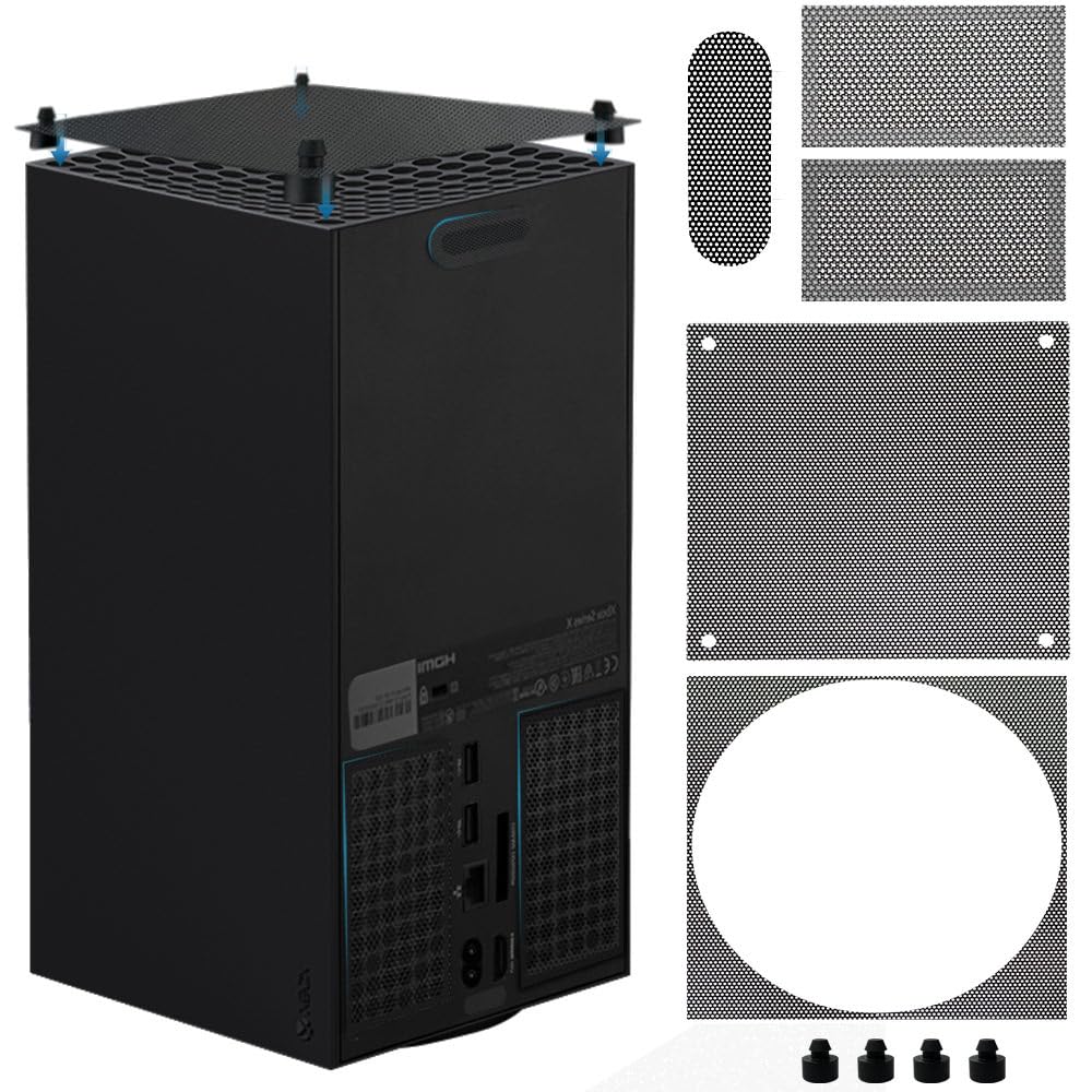 Dust Filter Compatible with Xbox Series X Accessory Set with 4 Silicone Plugs 4 PVC Meshes - High-Density