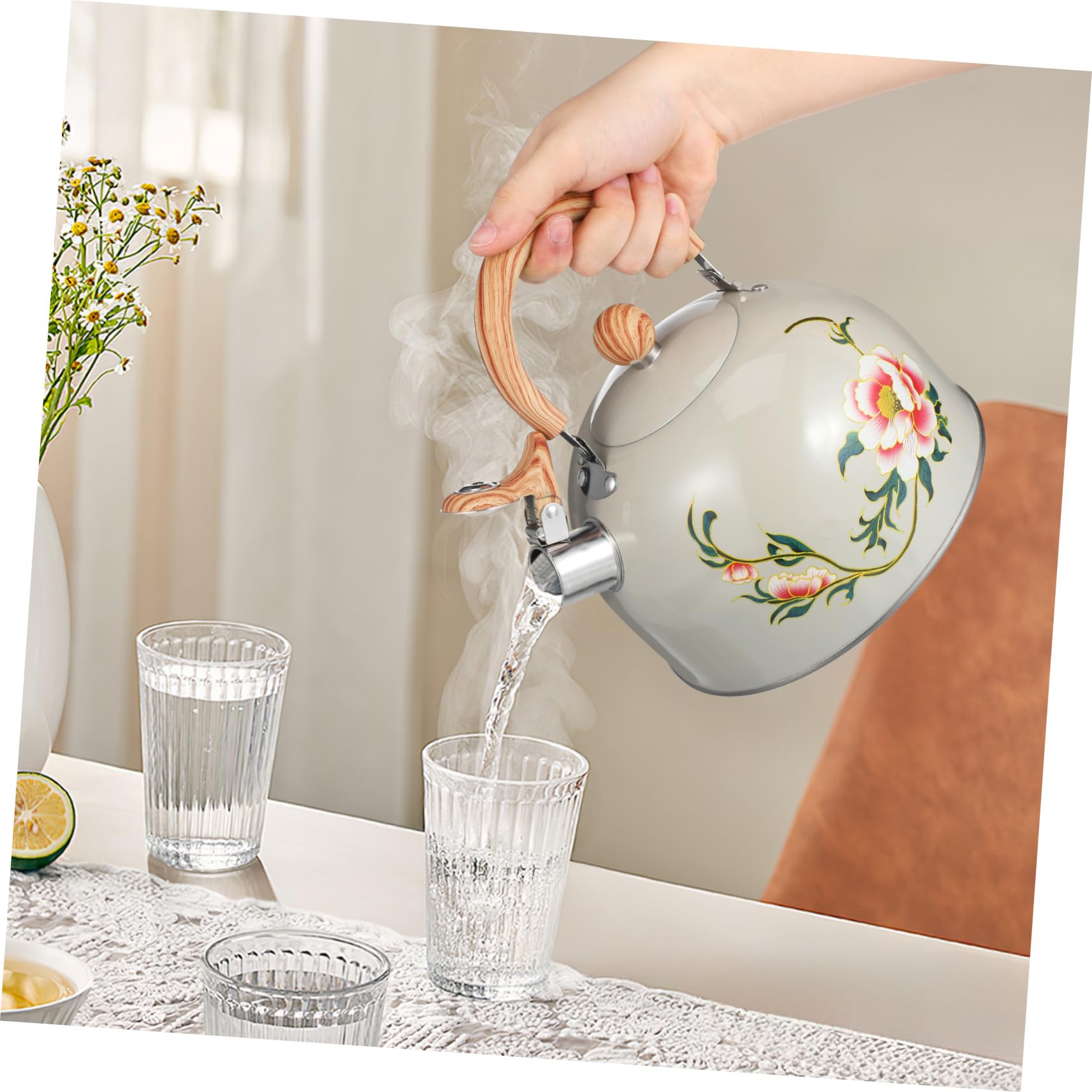 Tetera Acero Inoxidable Silbante Diseño Floral 3l