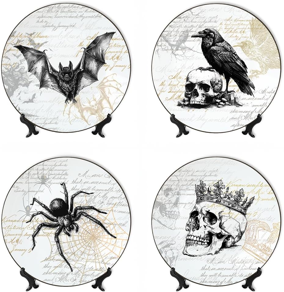 Set of 4 Gothic Elegant Ceramic Plates