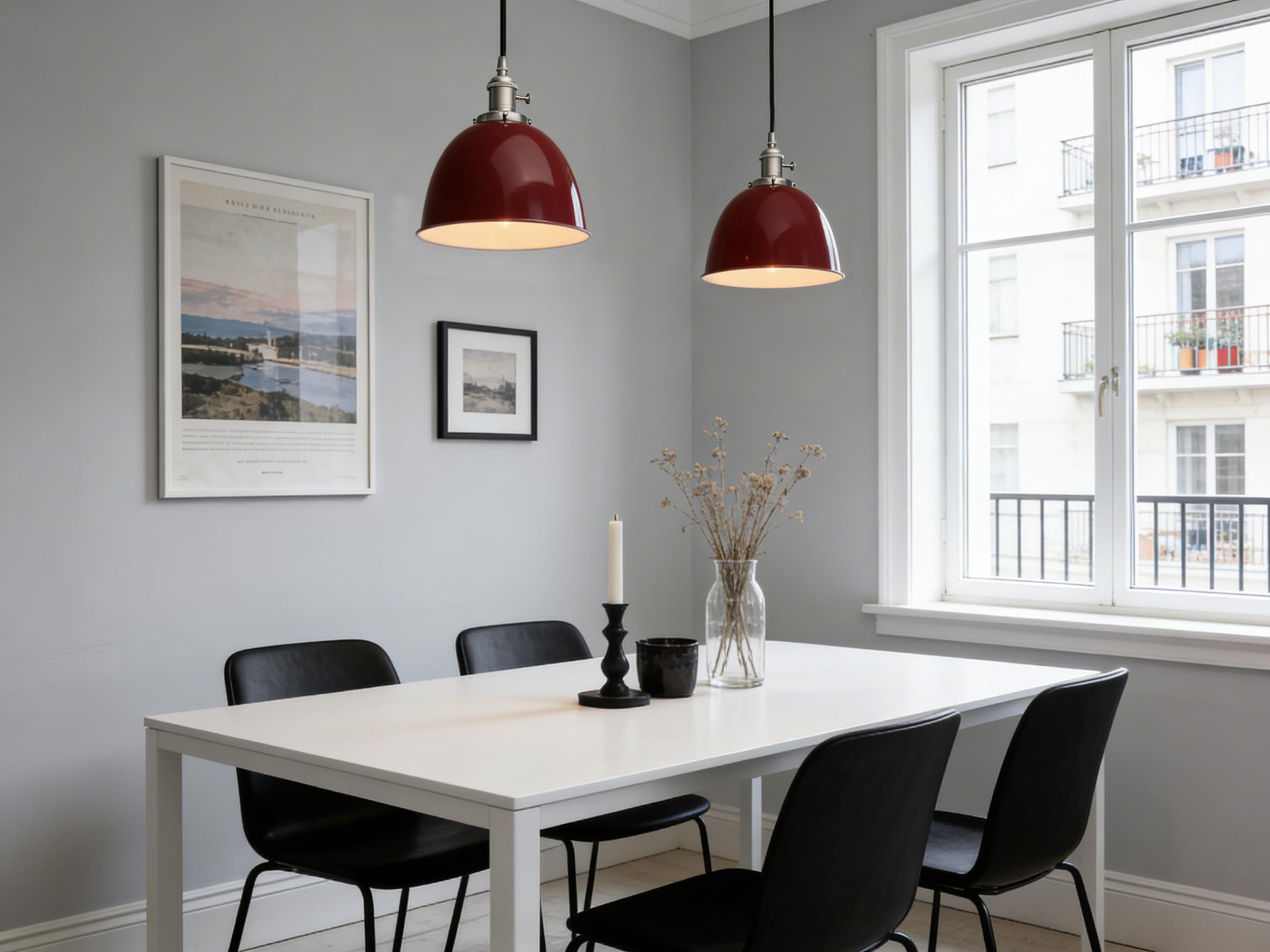 Phansthy Pendelleuchten Hängelampe Esstisch Vintage Rot Industrial Metall Lampenschirm Hängeleuchten, Küchenlampen Hängend Vintage, Hängelampe Esstisch, Pendellampe im Landstil (Rot)