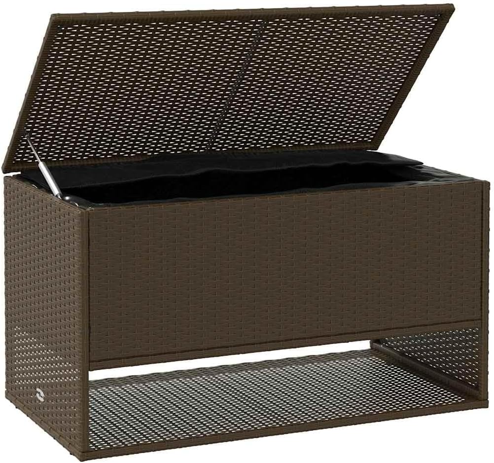 vidaXL Outdoor Cushion Storage Box - Brown PE Rattan/Steel - Waterproof/Weathered Finish - Perfect for Balcony/Patio/Garden Use