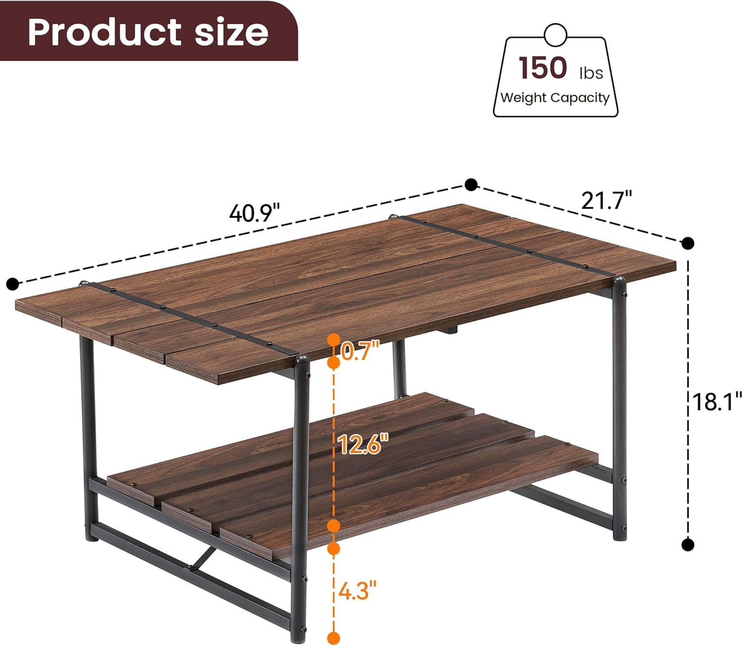 Coffee Table for Living Room, 2-Tier Living Room Tables, Modern Living Room Coffee Table,IndustrialWood Coffee Table with Storage Shelf, Small Center Table for Living Room Home Office,Rustic Brown