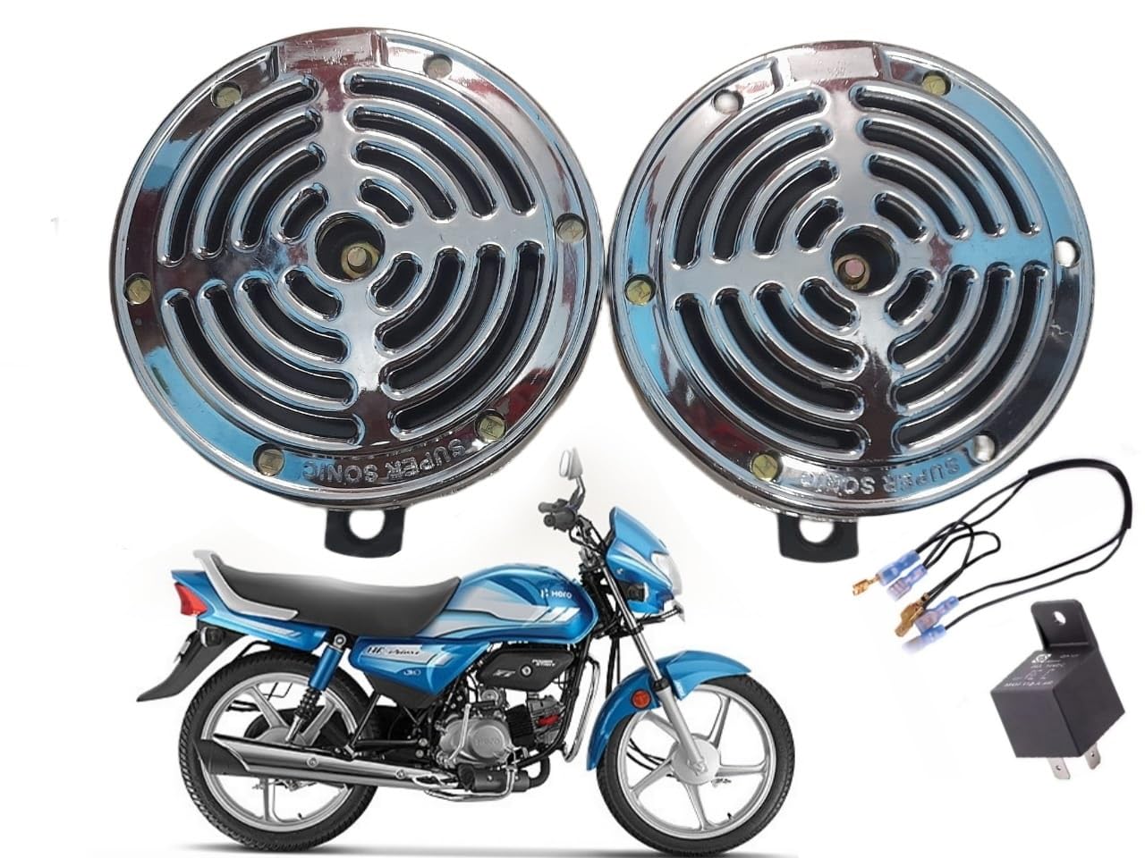super sonic delux with realy and kit Horn For Universal For Bike, Universal For Car
