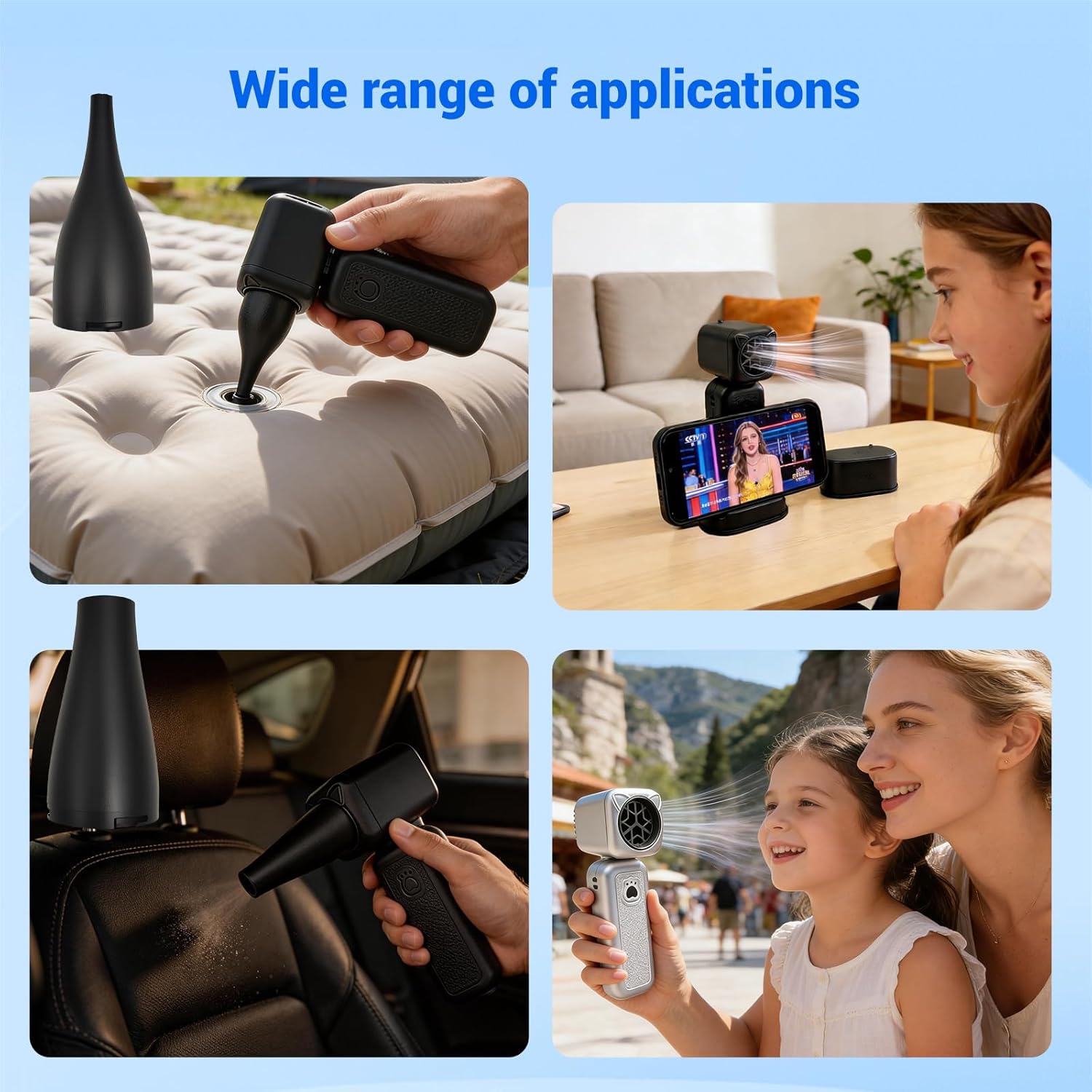 Portable Handheld Fan, 9000mAh Battery Life up to 25 Hours, 4-in-1 Multifunctional Design, 100-Speed Turbine Airflow, Cute Shell Multifunctional Travel Essential Gifts（White）