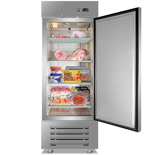 Tylza 27.5" Commercial Reach-in Freezer, Fan Cooling, Solid Stainless Steel Single Door, 530.6L