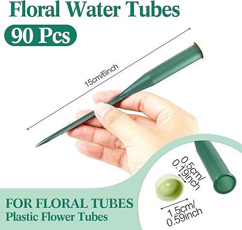 Miniatura 2 de 90 tubos de agua florales verdes, tubos florales de plástico, suministros para flores frescas con tapa de goma para arreglos de tallo floral,