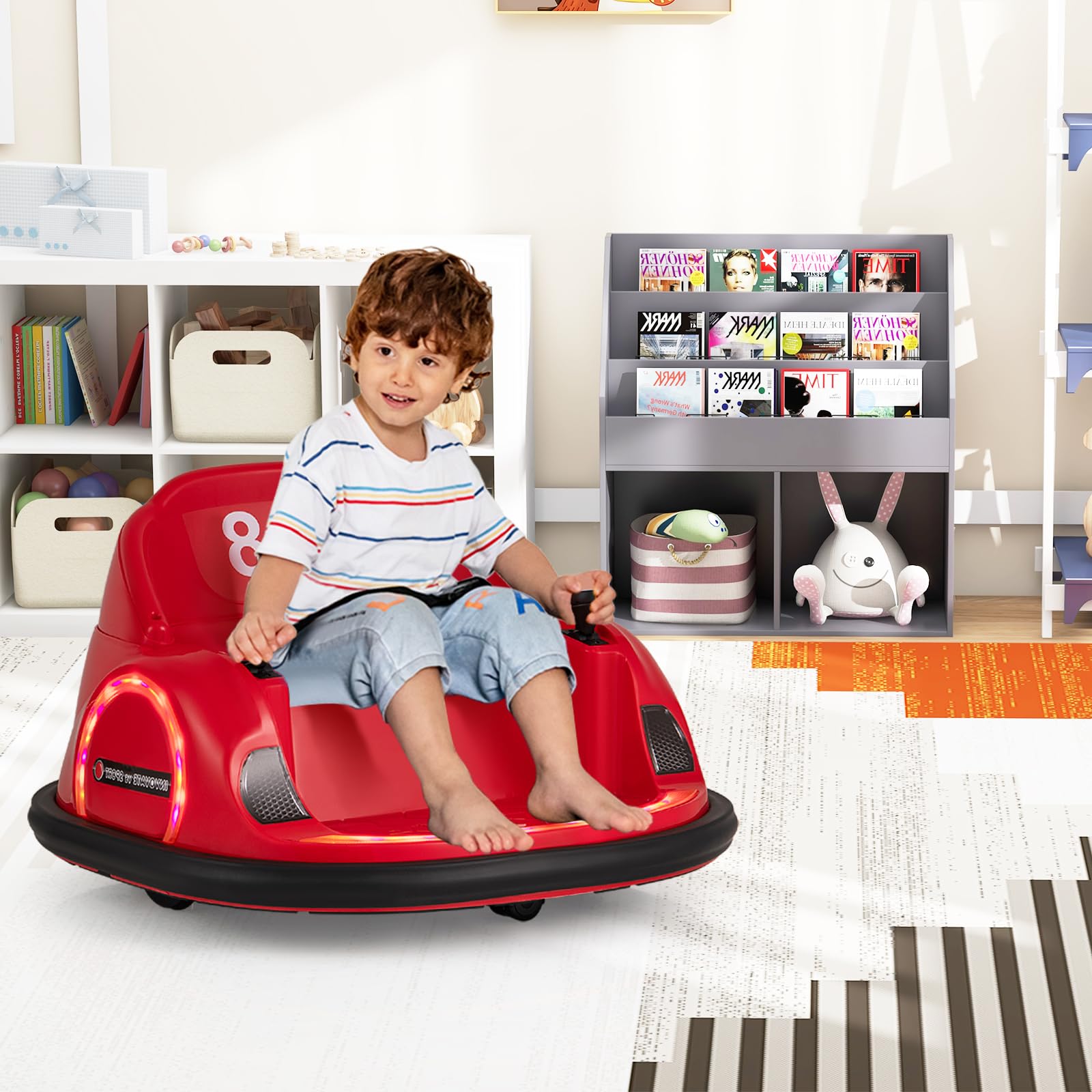 SOARS Autoscontro Elettrico per Bambini 6V, Macchina Elettrica per Bambini Rotante a 360°, Telecomando 2,4G, 2 Modalità di Controllo, Clacson e Musica, Carico 25 KG, 18 Mesi+ (Rosso)